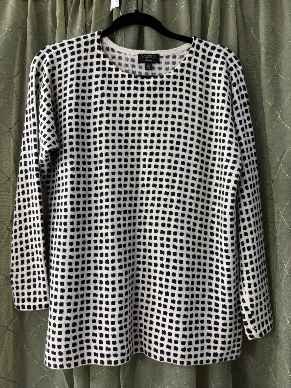 Women’s Black & White Patterned Sweater - 100% Cashmere
